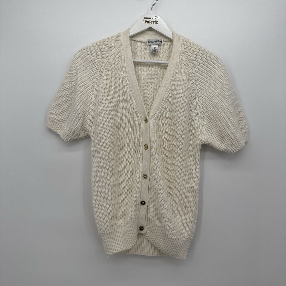 Carriage Court Vintage White Knit Cardigan Sweater Ramie Cotton Size Small